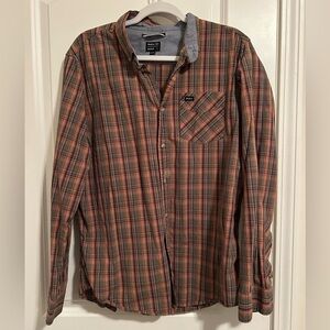 RVCA Y2K orange and grey button down flannel shirt